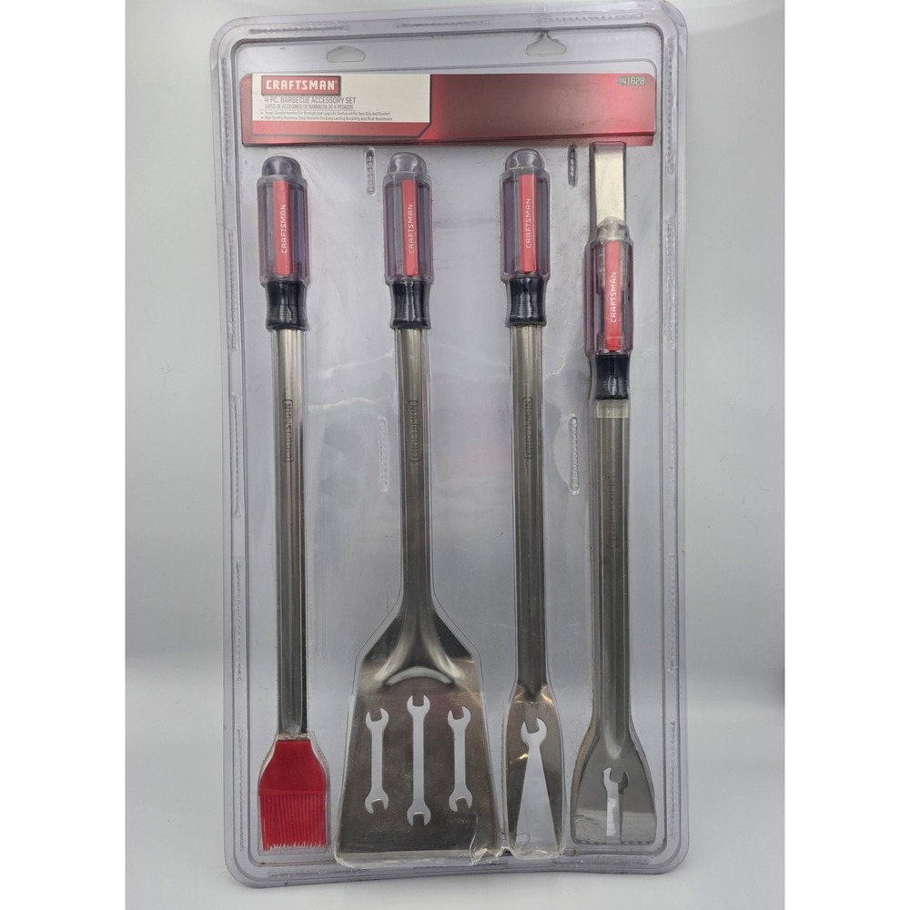 Craftsman 4 Piece BBQ Barbecue Accessory Tool Set Stainless Steel Red 941628 NEW